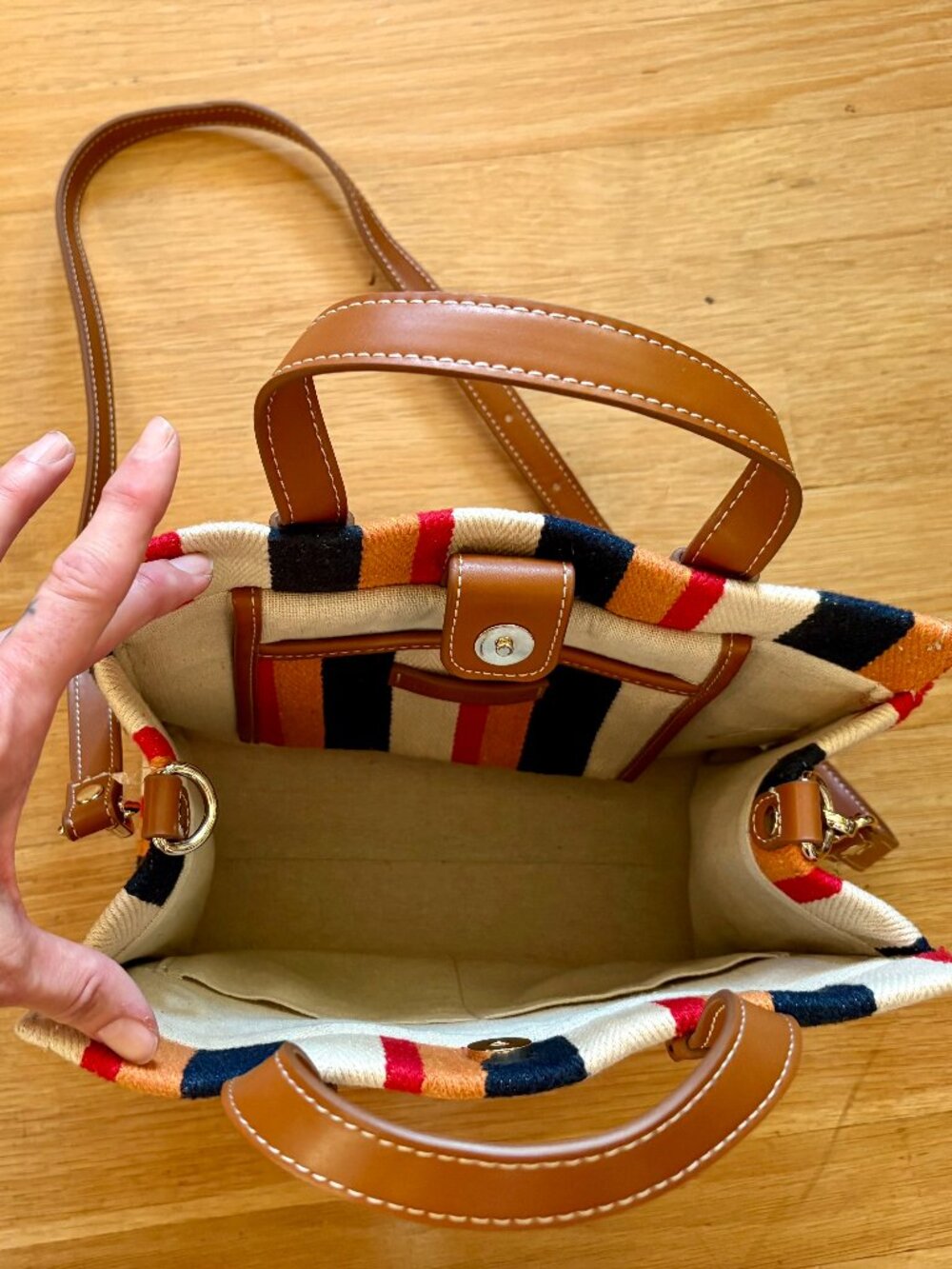 Zara Woman Striped Canvas Tote Crossbody Bag - Picture 6 of 8